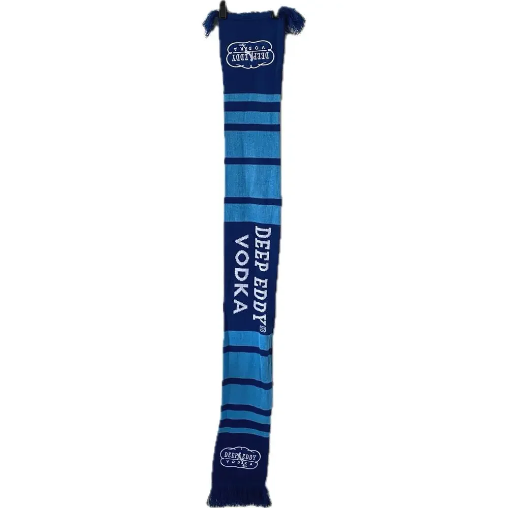 NEW DEEP EDDY VODKA Winter Striped Knit Scarf w Fringe & Embroidered‎ Patches